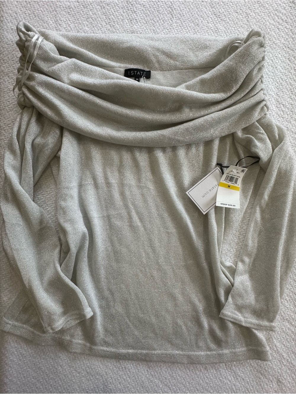 1.STATE Soft Ecru Shimmer Long Sleeve Top NWT Size M